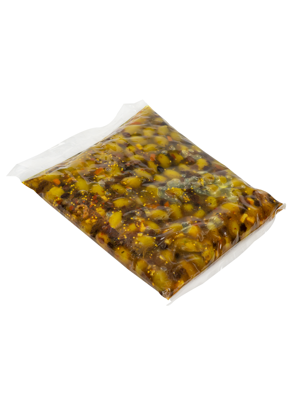 Halkidiki green olives pitted in a sweet and fruity marinade with honey, cranberries and raisins in plastic bag