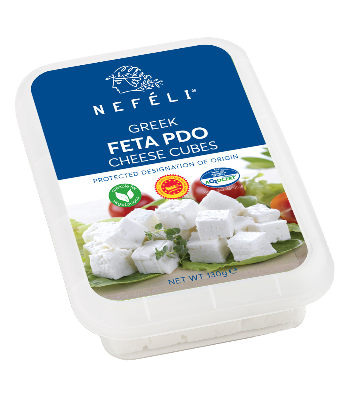 Greek Feta PDO cheese in cubes suitable for Vegetarians