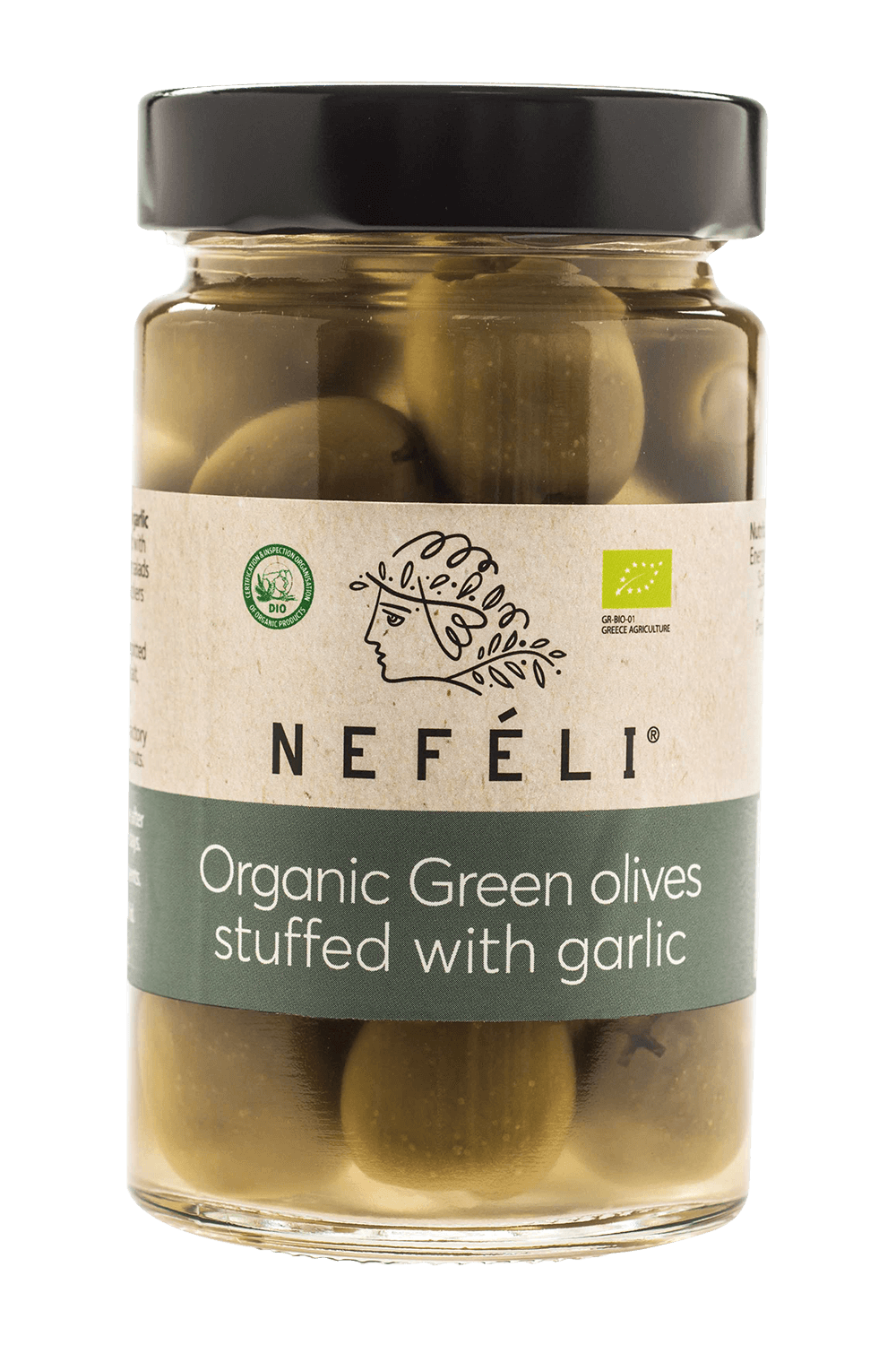Organic Green olives stuffed with garlic