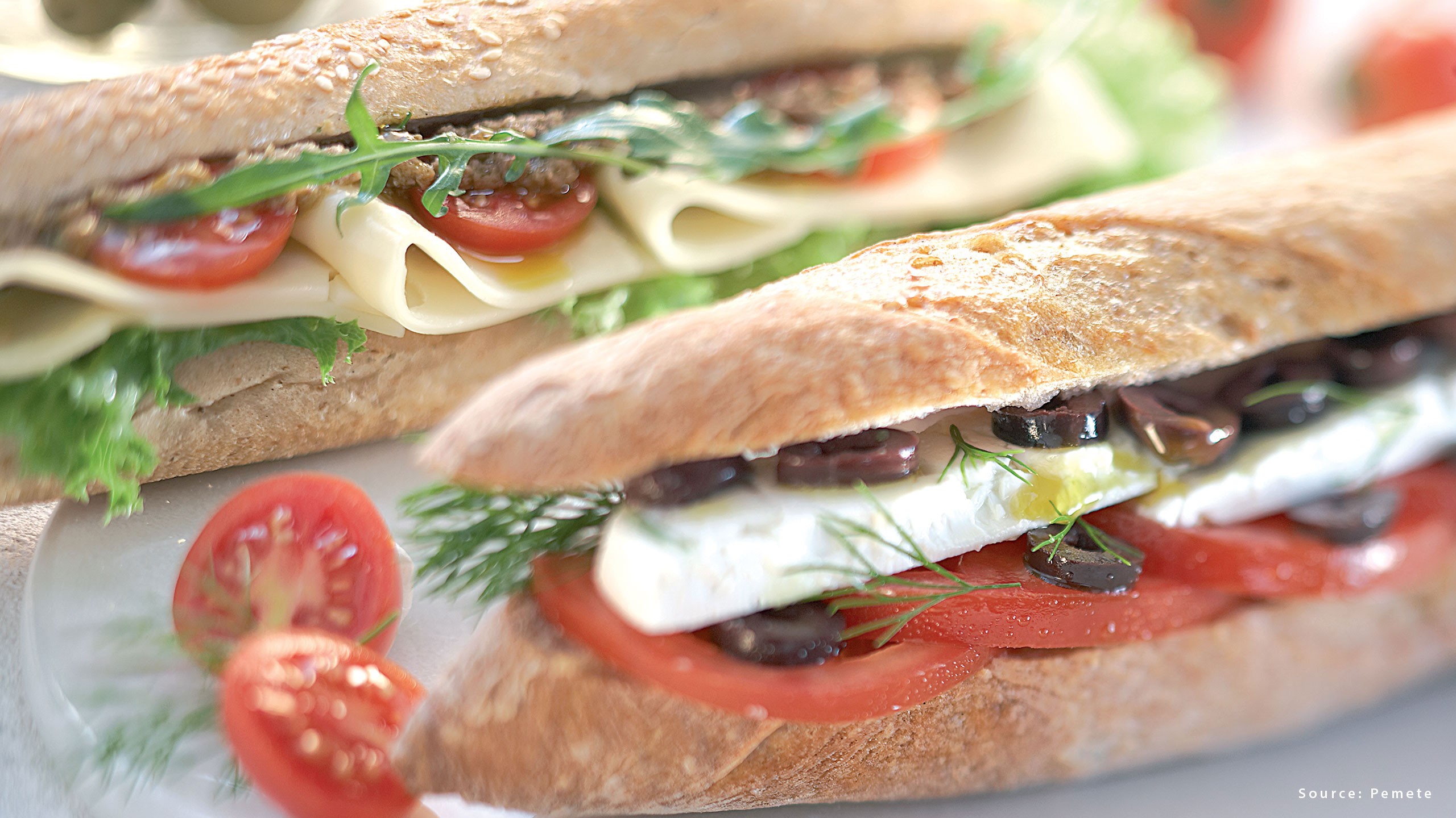 Mediterraneadn sandwich made with Kalamata olives or Green olive tapenade and Feta PDO cheese