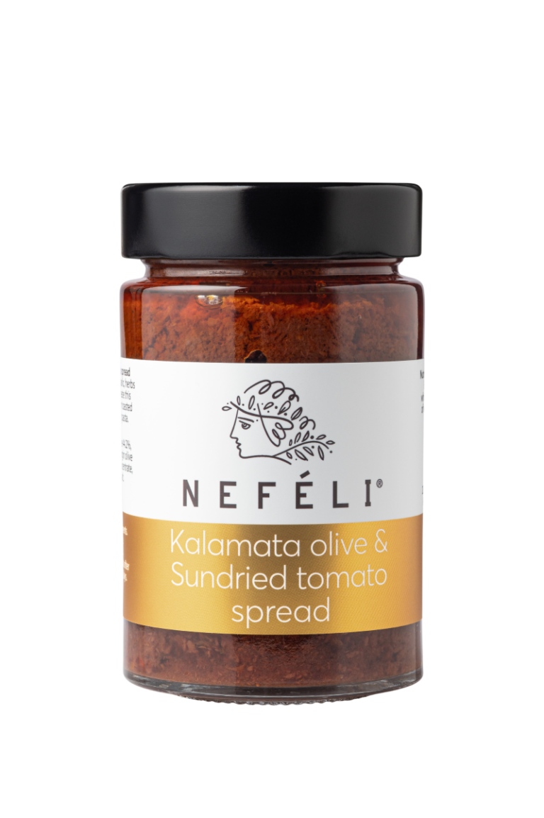 Kalamata olive & sundried tomato spread in 212 ml glass jar