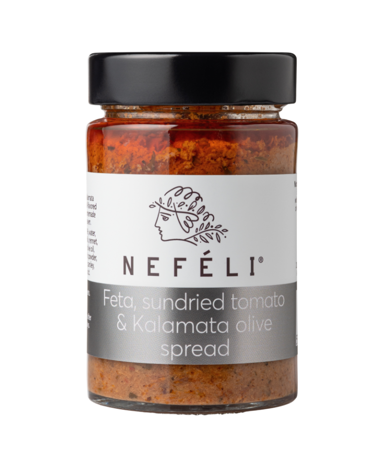 Nefeli Feta, sundried tomato & Kalamata olive spread in 212ml glass jar