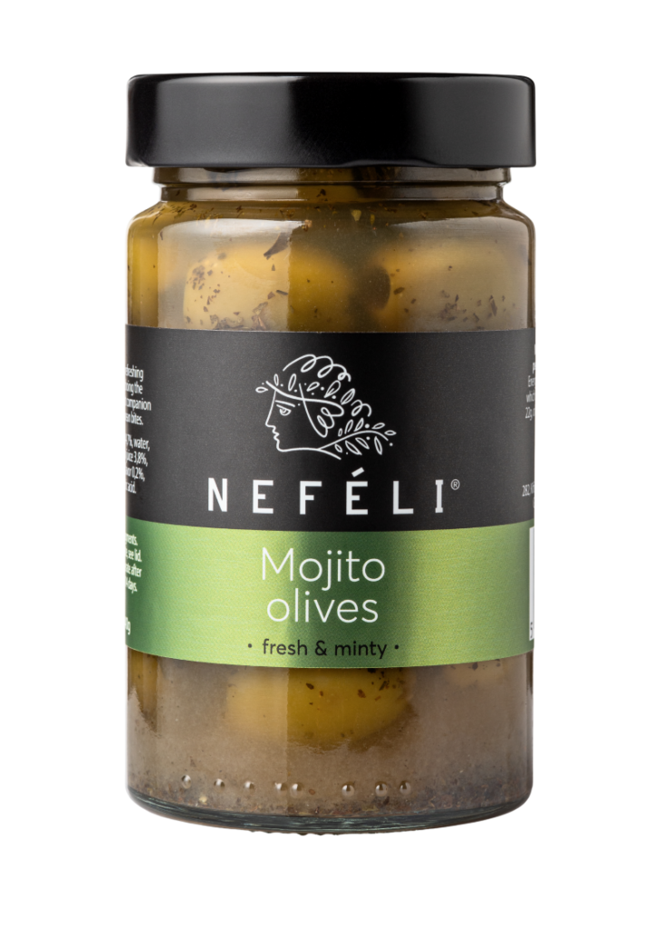 Nefeli Mojiito olives in 300ml glass jar