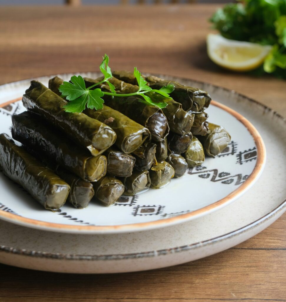 Dolmas (Greek vine leaves stuffed with rice) photo