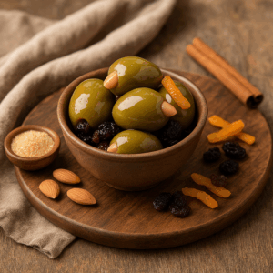 Almond bliss served, Halikidiki Olives, Greek table olives export