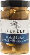 Nefeli Halkidiki green olives stuffed with blue cheese in 300ml glass jar