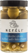 Nefeli Halkidiki olives stuffed with feta cheese in 300ml glass jar