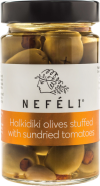 Nefeli Halkidiki olives stuffed with sundried tomatoes in 300ml glass jar